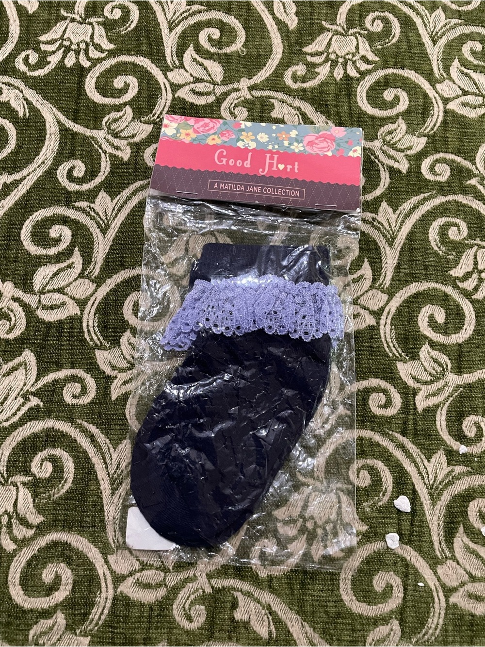 Good Hart Lace Trim Socks - Navy with Lavender Trim washy socks Matilda Jane